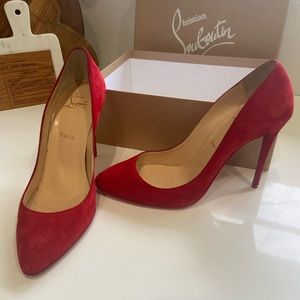 Christian Louboutin Red Eloise Loubi Suede Classic Stiletto 38 Pumps- Size 39.5